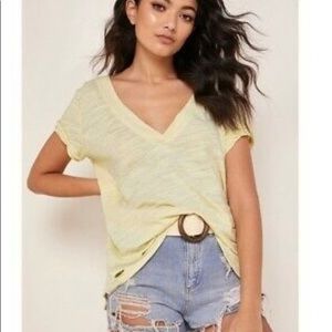 Free people distressed Sundance Tee V- neck lemon light
